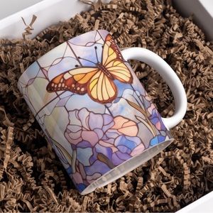 Handmade Butterfly Purple Coffee Mug | New 15oz Sublimated Stained Glass Mug